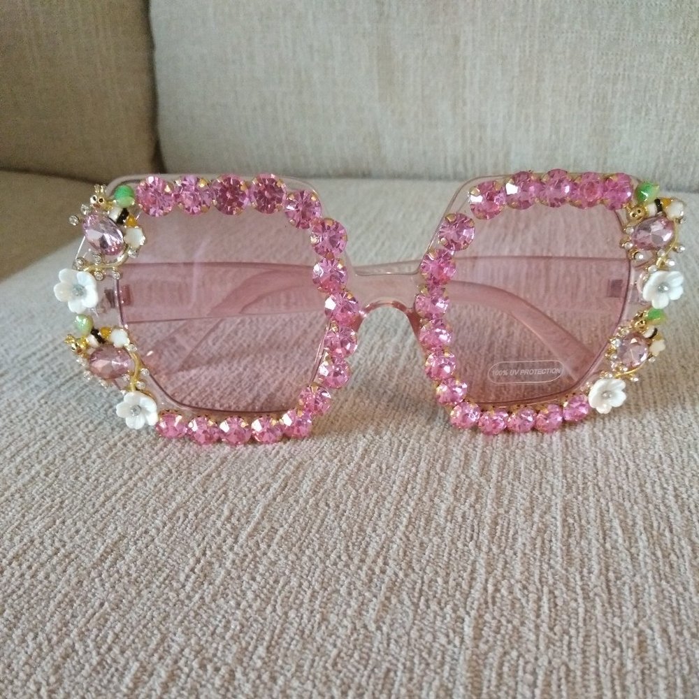 Sunglasses Pink Floral Frame NWOT